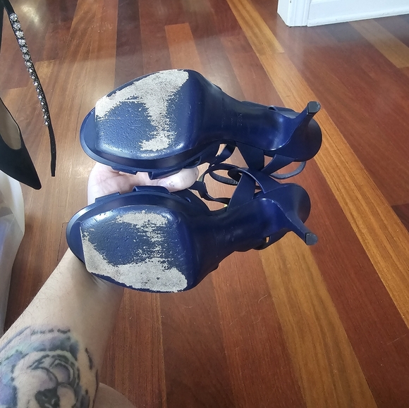 YSL Blue Women's Heels Size 38.5 Tribute Platform Sandal - Picture 6 of 7